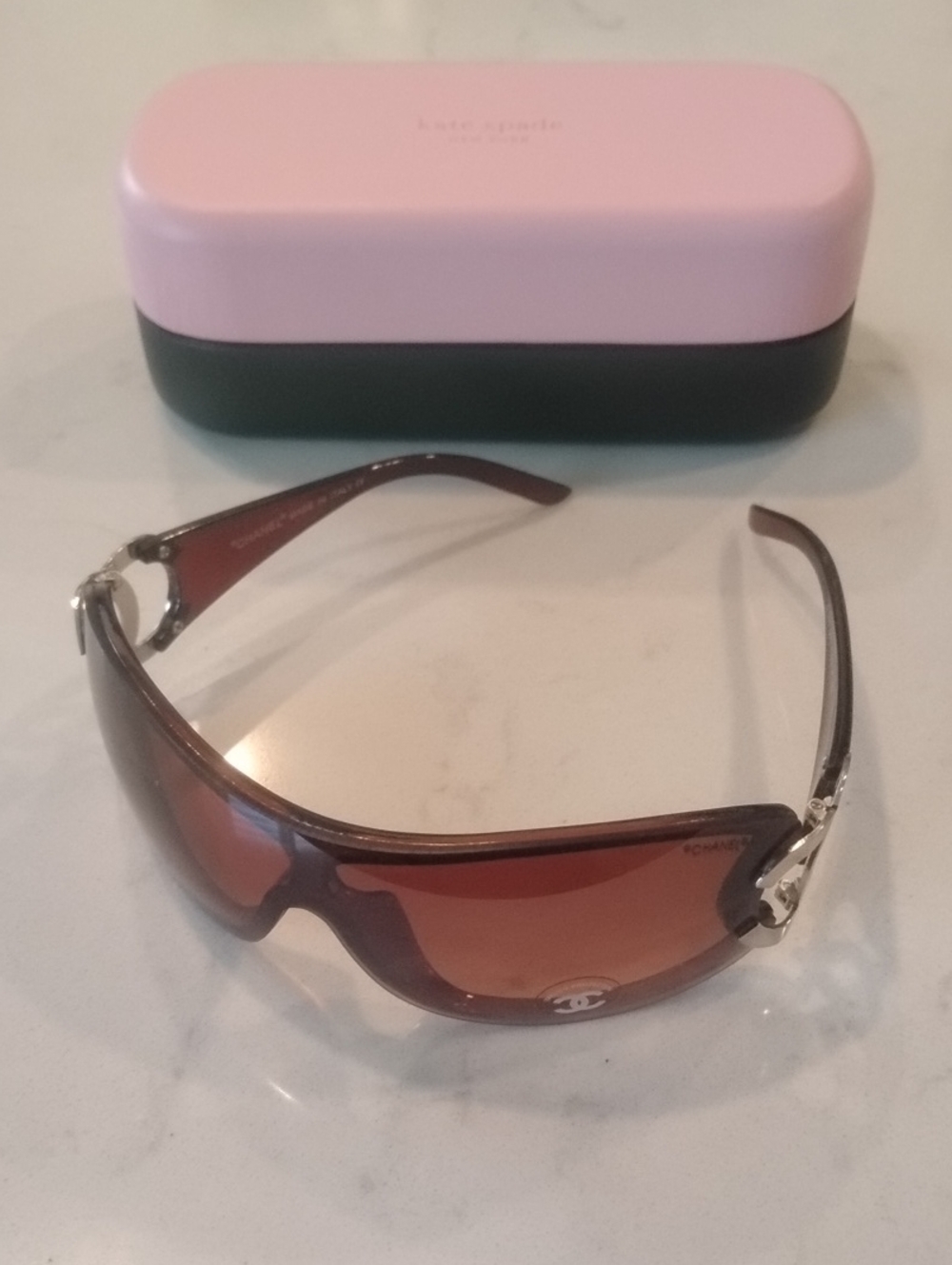 CHANEL Brown Gradient Shield Sunglasses with Silver CC Accents